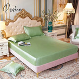 Pisoshare High-Quality Smooth Satin Fitted Bed Sheet Queen Size Soft Skin-Friendly Elastic Band