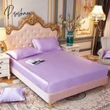 Pisoshare High-Quality Smooth Satin Fitted Bed Sheet Queen Size Soft Skin-Friendly Elastic Band