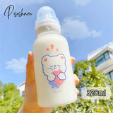 Pisoshare Hot 320Ml Kawaii Strawberry Bear Glass Water Bottle For Girls Kids Adult Milk Juice Straw