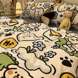 Pisoshare Ins Cartoon Sheep Flowers Bedding Set Duvet Cover Soft Queen King Size Flat Bed Sheet