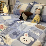 Pisoshare Ins Cartoon Sheep Flowers Bedding Set Duvet Cover Soft Queen King Size Flat Bed Sheet