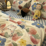 Pisoshare Ins Cartoon Sheep Flowers Bedding Set Duvet Cover Soft Queen King Size Flat Bed Sheet