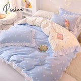 Pisoshare Ins Fashion Solid Cotton Bedding Set With Fitted Bed Sheet Cute Princess Ab Double Sided