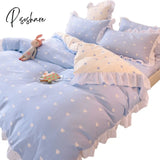 Pisoshare Ins Fashion Solid Cotton Bedding Set With Fitted Bed Sheet Cute Princess Ab Double Sided