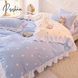 Pisoshare Ins Fashion Solid Cotton Bedding Set With Fitted Bed Sheet Cute Princess Ab Double Sided