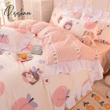 Pisoshare Ins Fashion Solid Cotton Bedding Set With Fitted Bed Sheet Cute Princess Ab Double Sided