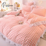 Pisoshare Ins Fashion Solid Cotton Bedding Set With Fitted Bed Sheet Cute Princess Ab Double Sided