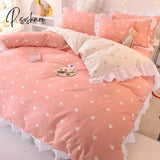 Pisoshare Ins Fashion Solid Cotton Bedding Set With Fitted Bed Sheet Cute Princess Ab Double Sided