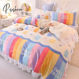 Pisoshare Ins Fashion Solid Cotton Bedding Set With Fitted Bed Sheet Cute Princess Ab Double Sided