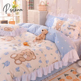 Pisoshare Ins Fashion Solid Cotton Bedding Set With Fitted Bed Sheet Cute Princess Ab Double Sided