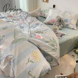 Pisoshare Ins Girls Cherry Bedding Set Soft Washed Cotton Bed Sheet Queen King Size Simple Quilt