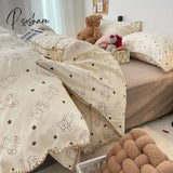 Pisoshare Ins Girls Cherry Bedding Set Soft Washed Cotton Bed Sheet Queen King Size Simple Quilt