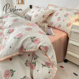 Pisoshare Ins Girls Cherry Bedding Set Soft Washed Cotton Bed Sheet Queen King Size Simple Quilt