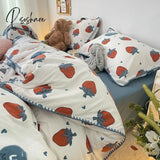 Pisoshare Ins Girls Cherry Bedding Set Soft Washed Cotton Bed Sheet Queen King Size Simple Quilt