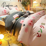 Pisoshare Ins Korean Style Four Pieces Red Cherry Quilt Cover Girls Women Autumn Winter Single Twin