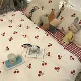 Pisoshare Ins Korean Style Four Pieces Red Cherry Quilt Cover Girls Women Autumn Winter Single Twin