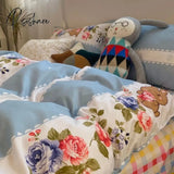 Pisoshare Ins Korean Style Four Pieces Red Cherry Quilt Cover Girls Women Autumn Winter Single Twin