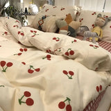 Pisoshare Ins Korean Style Four Pieces Red Cherry Quilt Cover Girls Women Autumn Winter Single Twin