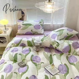 Pisoshare Ins Korean Style Pink Rose Bedding Set Twin Full Queen King Size Bed Linen Girls Floral