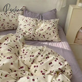 Pisoshare Ins Korean Style Pink Rose Bedding Set Twin Full Queen King Size Bed Linen Girls Floral