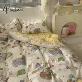 Pisoshare Ins Korean Style Pink Rose Bedding Set Twin Full Queen King Size Bed Linen Girls Floral