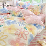 Pisoshare Ins Korean Style Pink Rose Bedding Set Twin Full Queen King Size Bed Linen Girls Floral