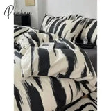 Pisoshare Ins Nordic Style Simple Mix Striped Four-Piece Quilt Set Washed Cotton Bed 2 / 1.2