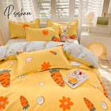 Pisoshare Ins Orange Checkerboard Duvet Cover Bed Sheet Pillowcases Twin Full Double Size Floral