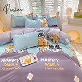 Pisoshare Ins Orange Checkerboard Duvet Cover Bed Sheet Pillowcases Twin Full Double Size Floral