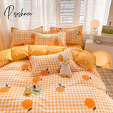 Pisoshare Ins Orange Checkerboard Duvet Cover Bed Sheet Pillowcases Twin Full Double Size Floral