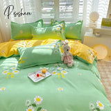 Pisoshare Ins Orange Checkerboard Duvet Cover Bed Sheet Pillowcases Twin Full Double Size Floral