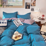 Pisoshare Ins Orange Checkerboard Duvet Cover Bed Sheet Pillowcases Twin Full Double Size Floral