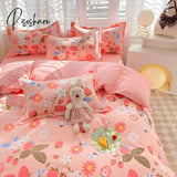 Pisoshare Ins Orange Checkerboard Duvet Cover Bed Sheet Pillowcases Twin Full Double Size Floral