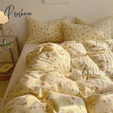 Pisoshare Ins Pastoral Style Yellow Small Flowers Bedding Set Twin Queen Size Duvet Cover Flat