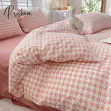 Pisoshare Ins Pink Flowers Bedding Set Flat Bed Sheet Duvet Cover Twin Full Queen Nordic Linen Boy