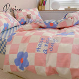 Pisoshare Ins Pink Flowers Bedding Set Flat Bed Sheet Duvet Cover Twin Full Queen Nordic Linen Boy