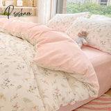 Pisoshare Ins Pink Flowers Bedding Set Flat Bed Sheet Duvet Cover Twin Full Queen Nordic Linen Boy