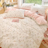 Pisoshare Ins Pink Flowers Bedding Set Flat Bed Sheet Duvet Cover Twin Full Queen Nordic Linen Boy