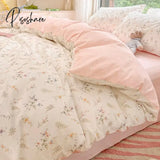 Pisoshare Ins Pink Flowers Bedding Set Flat Bed Sheet Duvet Cover Twin Full Queen Nordic Linen Boy