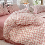 Pisoshare Ins Pink Flowers Bedding Set Flat Bed Sheet Duvet Cover Twin Full Queen Nordic Linen Boys