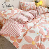 Pisoshare Ins Pink Flowers Bedding Set Flat Bed Sheet Duvet Cover Twin Full Queen Nordic Linen Boys