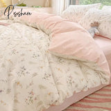 Pisoshare Ins Pink Flowers Bedding Set Flat Bed Sheet Duvet Cover Twin Full Queen Nordic Bed Linen Boys Girls Floral Cartoon Bedding Sets