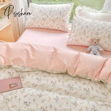 Pisoshare Ins Pink Flowers Bedding Set Flat Bed Sheet Duvet Cover Twin Full Queen Nordic Linen Boys