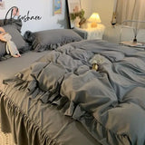 Pisoshare Ins Princess Style Bedding Set For Woman Cute Girl Solid Color Ruffles Duvet Cover Queen