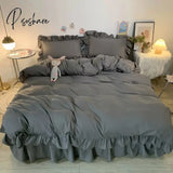 Pisoshare Ins Princess Style Bedding Set For Woman Cute Girl Solid Color Ruffles Duvet Cover Queen