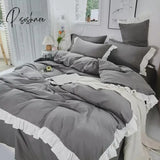 Pisoshare Ins Princess Style Bedding Set For Woman Cute Girl Solid Color Ruffles Duvet Cover Queen