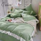 Pisoshare Ins Princess Style Bedding Set For Woman Cute Girl Solid Color Ruffles Duvet Cover Queen