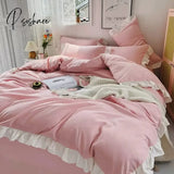 Pisoshare Ins Princess Style Bedding Set For Woman Cute Girl Solid Color Ruffles Duvet Cover Queen