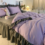 Pisoshare Ins Princess Style Bedding Set For Woman Cute Girl Solid Color Ruffles Duvet Cover Queen