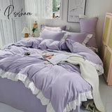 Pisoshare Ins Princess Style Bedding Set For Woman Cute Girl Solid Color Ruffles Duvet Cover Queen